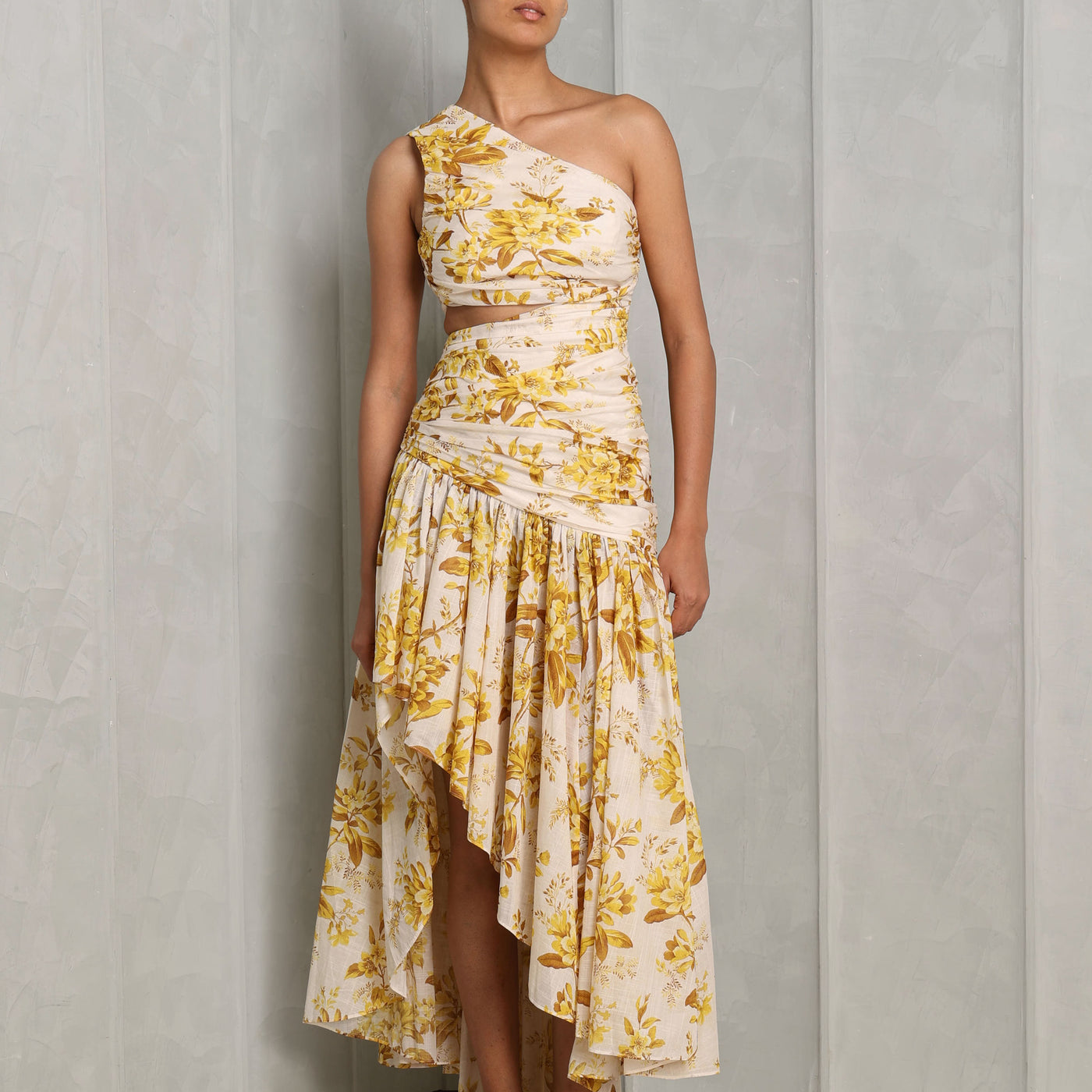 Zimmermann Golden Asymmetric Dress cotton yellow white dress long 