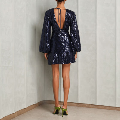 ROTATE Birger Christensen Blue Sequins Mini Flowy Dress