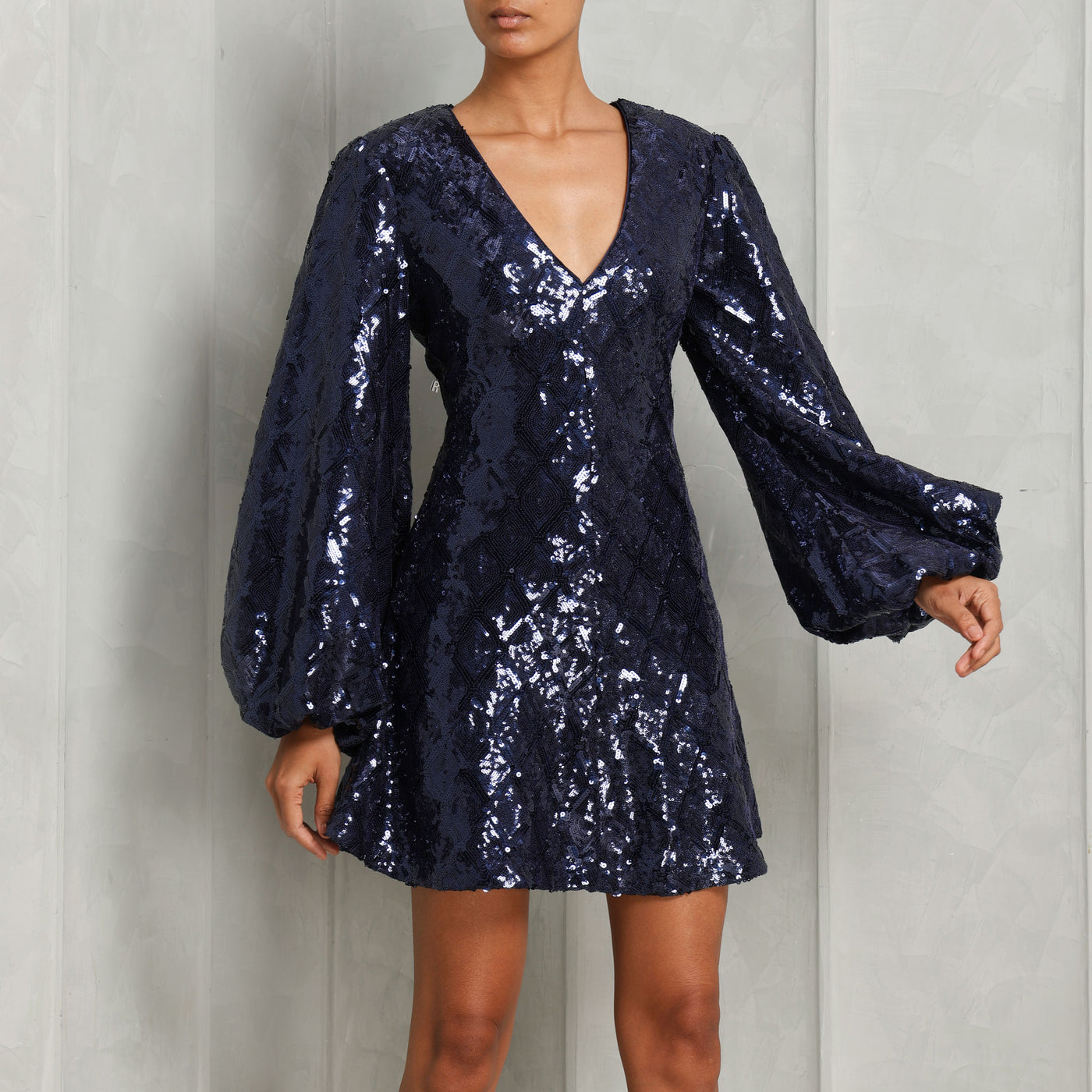 ROTATE Birger Christensen Balloon Sleeves Sequins Mini Flowy Dress