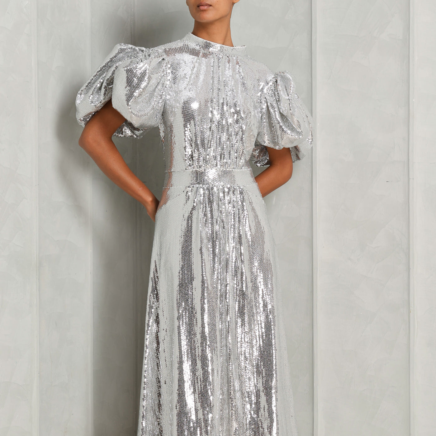  ROTATE Birger Christensen Puff Sleeves Sequin Maxi Dress