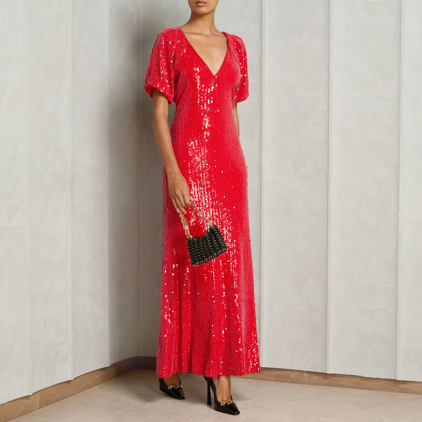 ROTATE Birger Christensen Sequins Midi V-Neck Dress