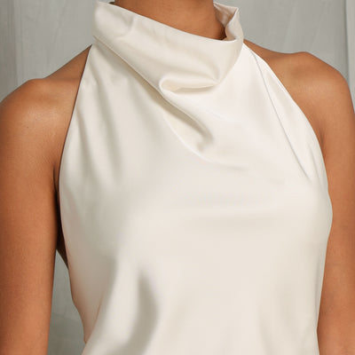 ROTATE Birger Christensen Satin Halterneck Dress White