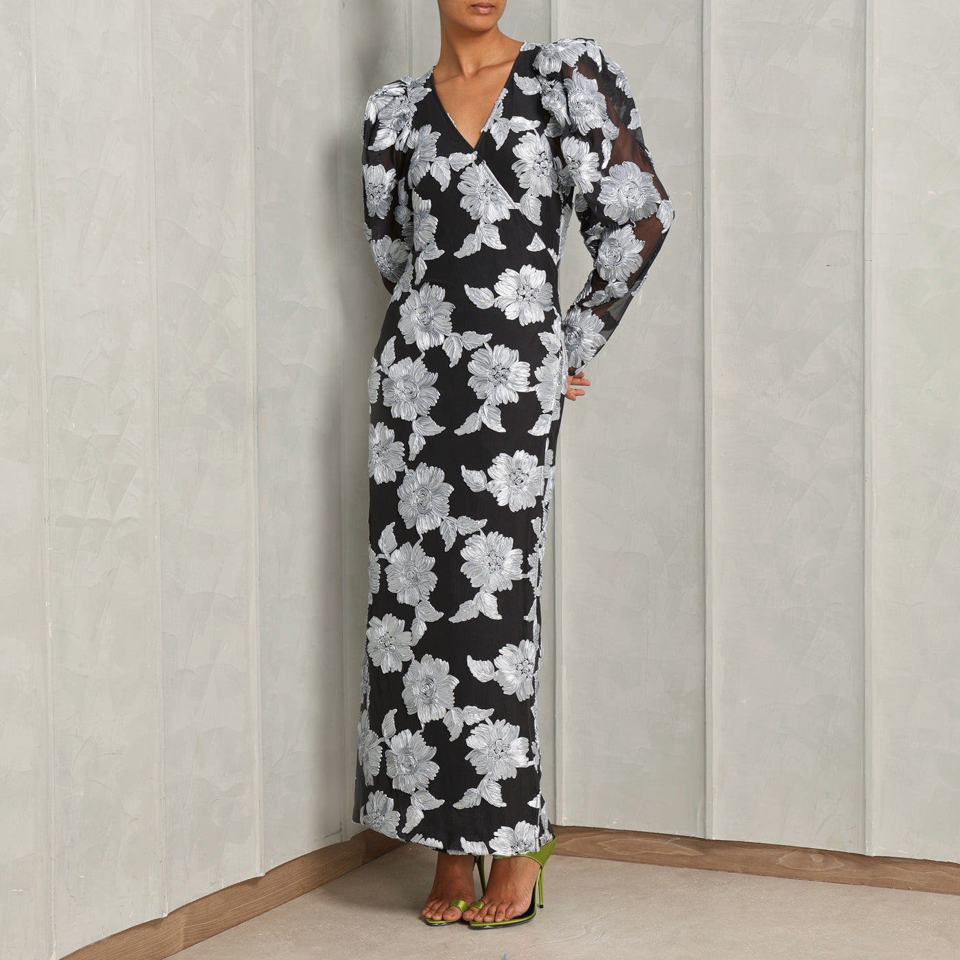 ROTATE Birger Christensen Flower Mesh Wrap Dress