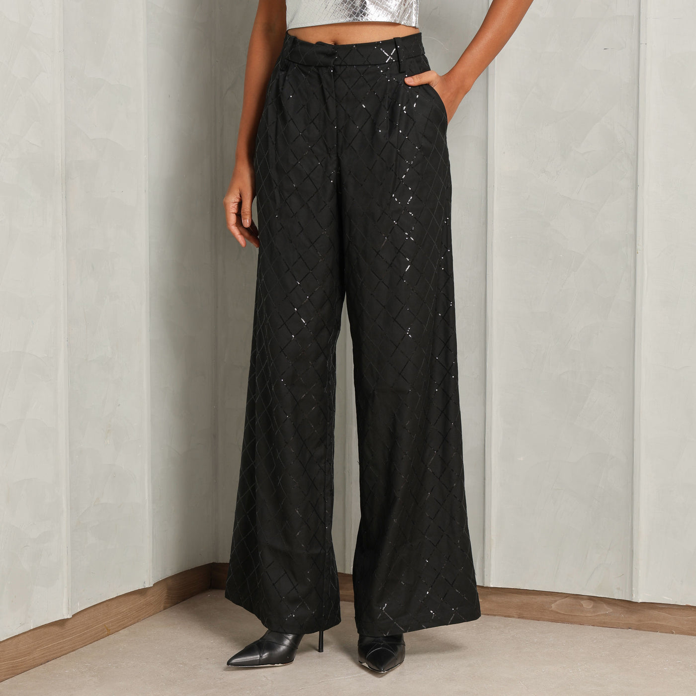 ROTATE Birger Christensen Dazzling Wide Leg Sequins Pants