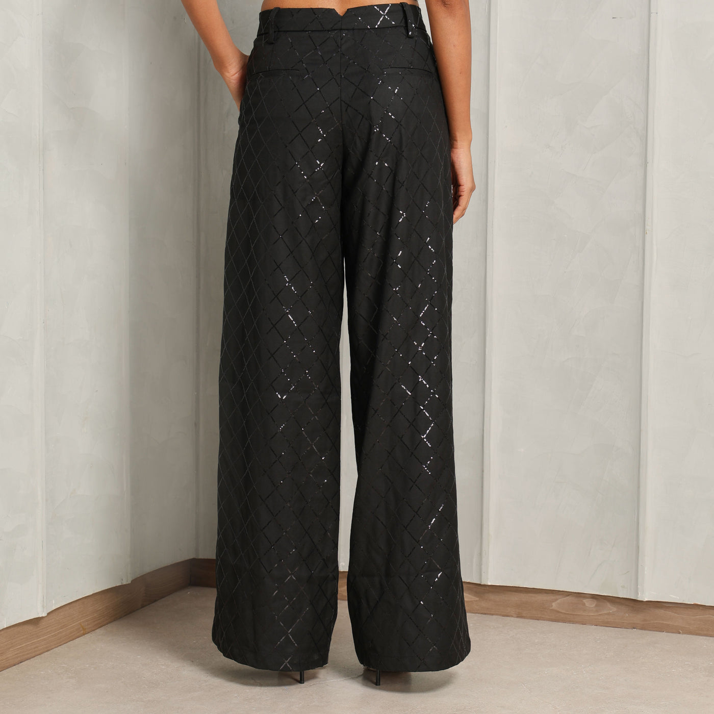 ROTATE Birger Christensen Black Wide Leg Sequins Pants