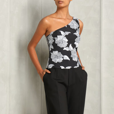 ROTATE Birger Christensen One Shoulder Flower Mesh Top