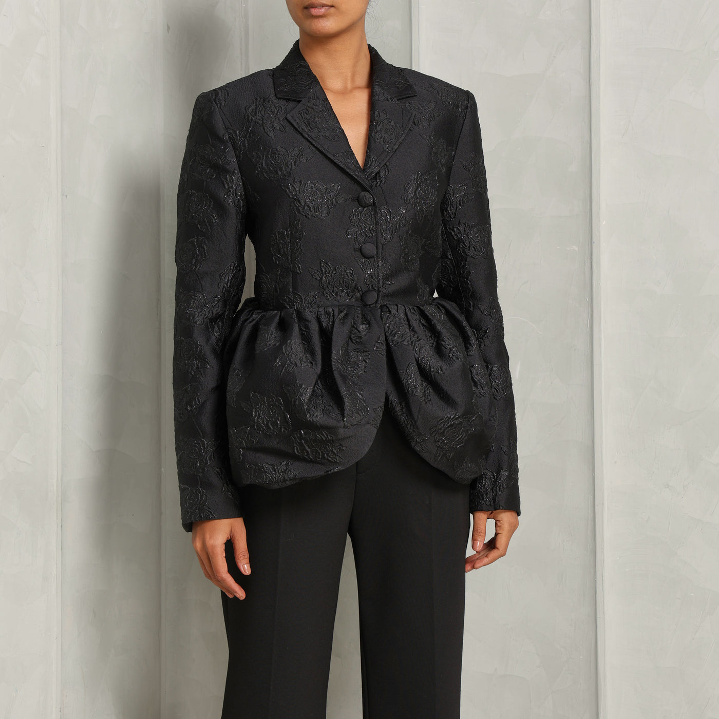 ROTATE Birger Christensen Embroidered   Jacquard Draped Blazer