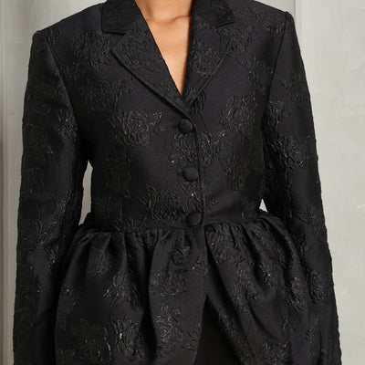 ROTATE Birger Christensen Black Jacquard Draped Blazer