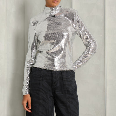 ROTATE Birger Christensen Long Sleeve Sequin High Collar Top