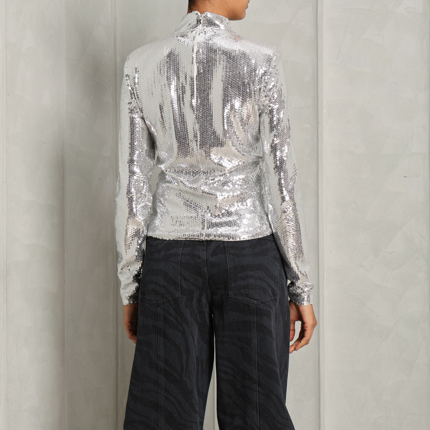 ROTATE Birger Christensen Fitted Sequin High Collar Top