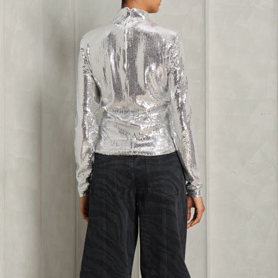 ROTATE Birger Christensen Fitted Sequin High Collar Top