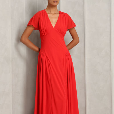 ROTATE Birger Christensen Red Maxi V-Neck Dress