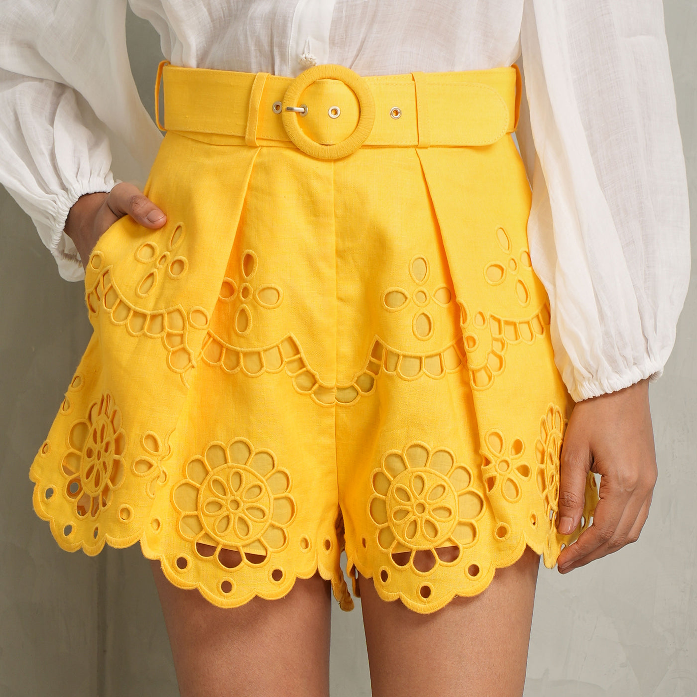 Zimmermann Mango yellow pop high waisted shorts emboidered