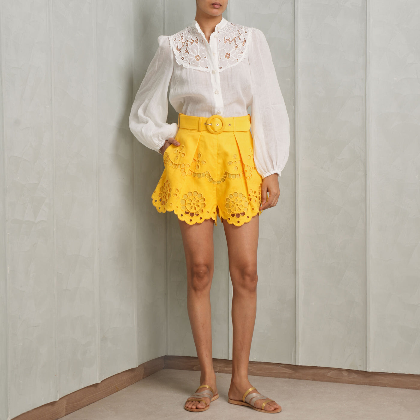 Zimmermann Mango yellow pop high waisted shorts