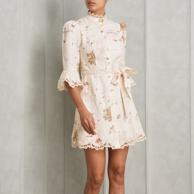 white beige lace printed mini dress zimmermann le mill