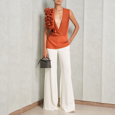 pleated chiffon orange top