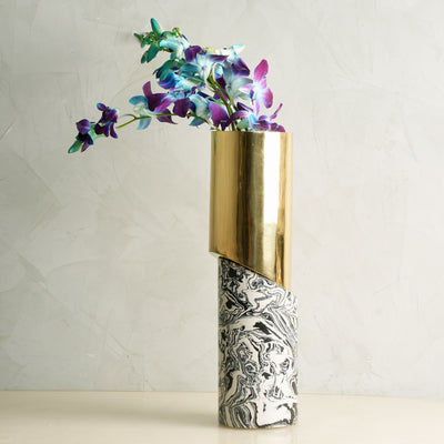 Dual Marble Resin Metal Vase