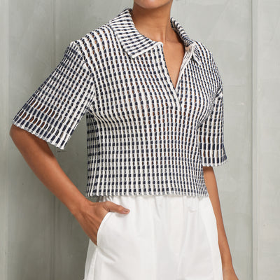 blue white knitted polo simkhai le mill