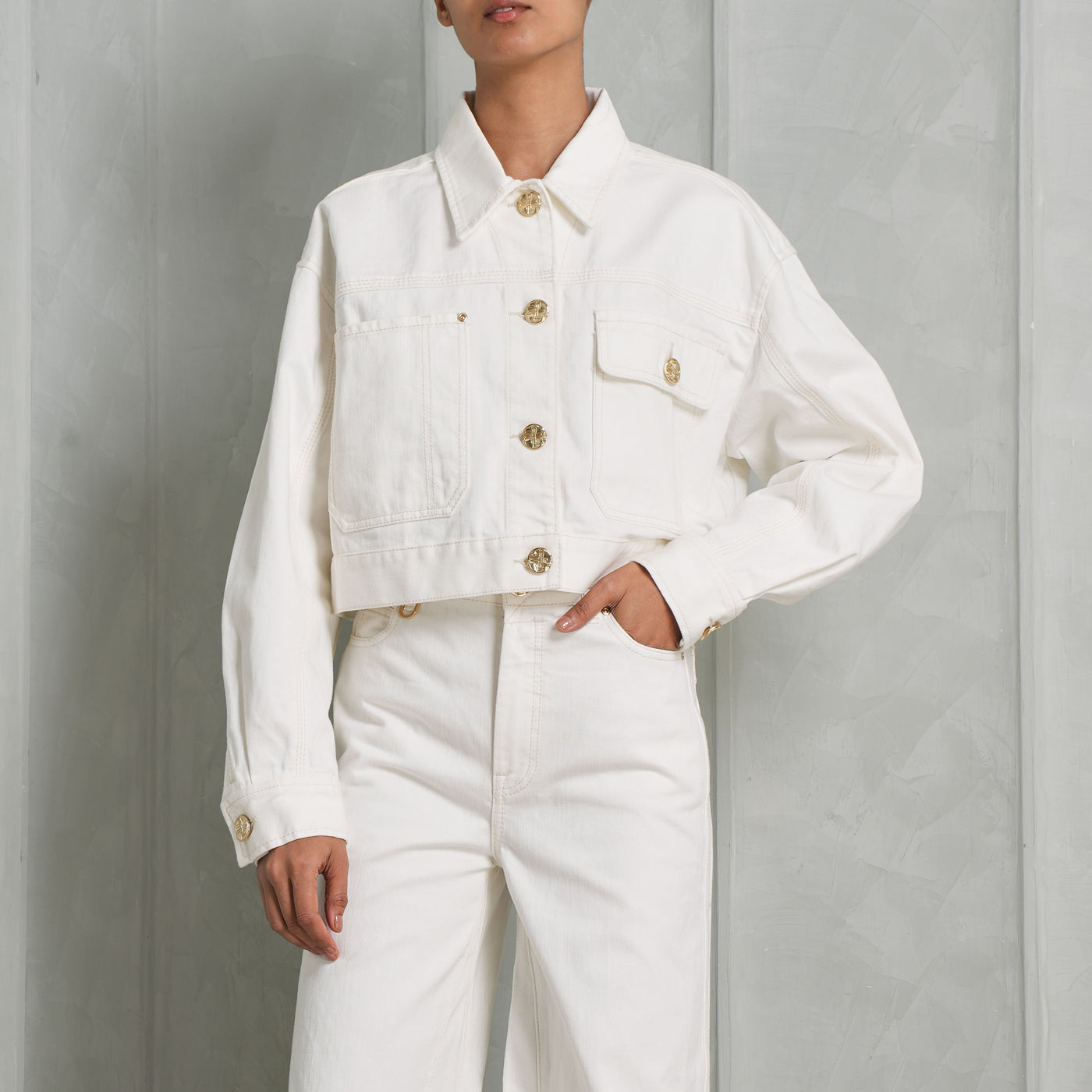 ZIMMERMANN white cotton denim cropped jacket