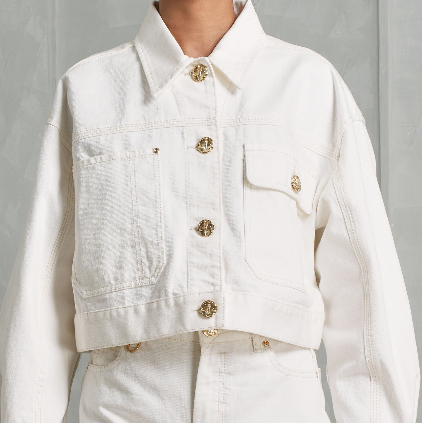ZIMMERMANN white denm buttoned cropped jacket