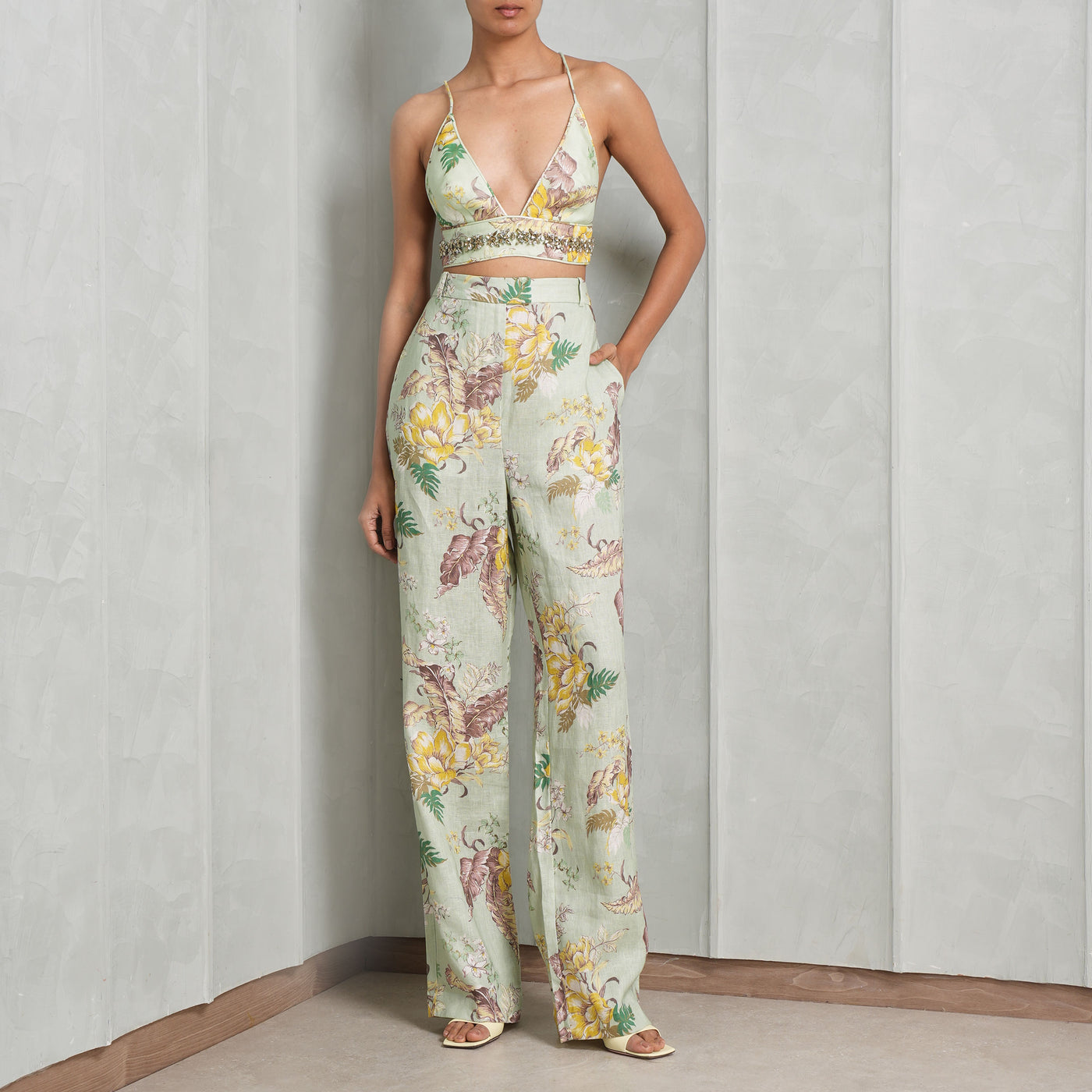 ZIMMERMANN green floral printed matchmaker bralette with matching pants