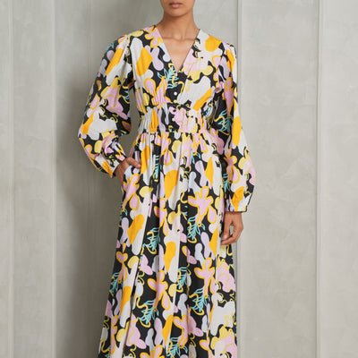 HAPPI SPACE bloom maxi dress cotton poplin multicolour floral relaxed fit structured waistline dress with pockets