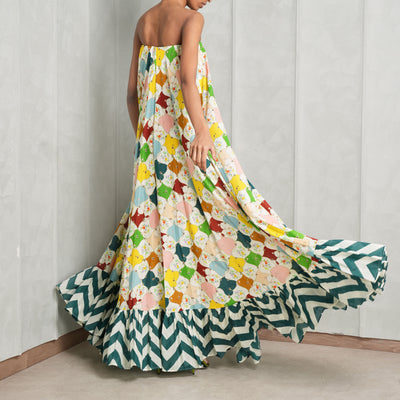 ALÉMAIS  strapless printed multicolor gown