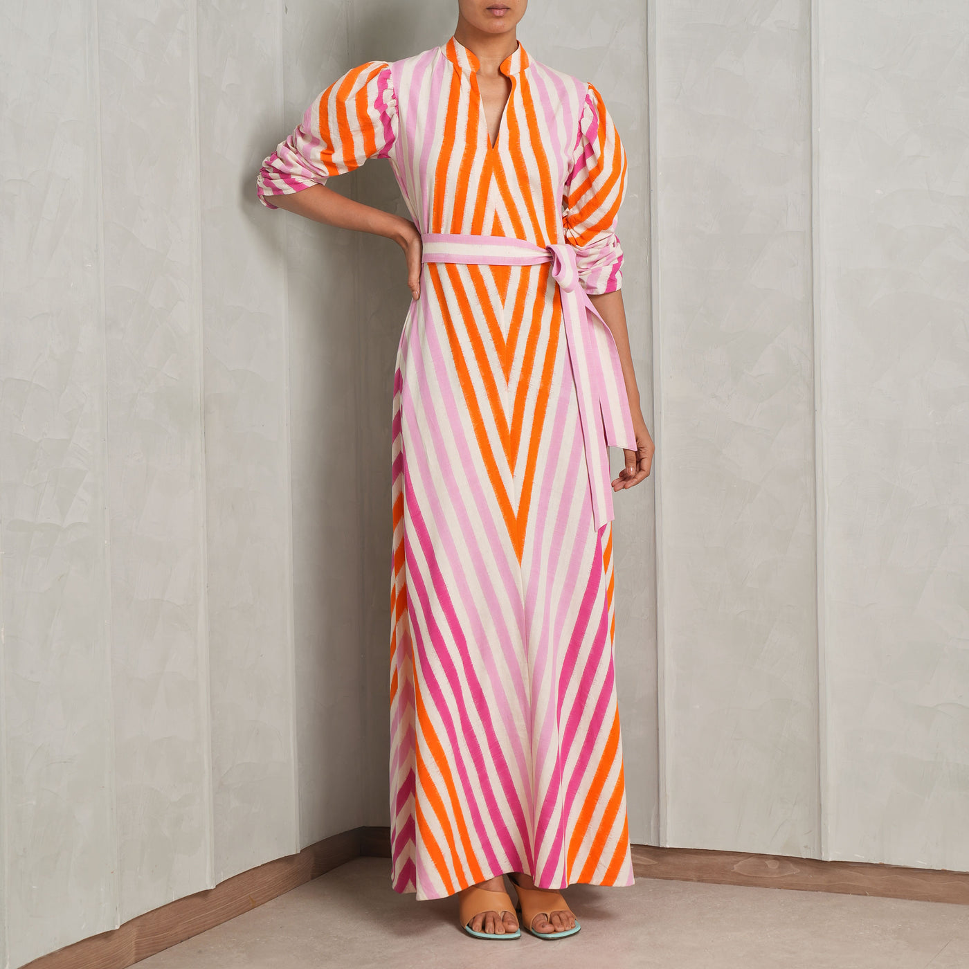 DE-CASTRO Illusion Maxi Dress Media pink orange white stripes