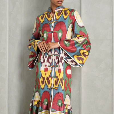 DE-CASTRO Dragon Midi Dress silk printed long colourful long ikat motif cotton