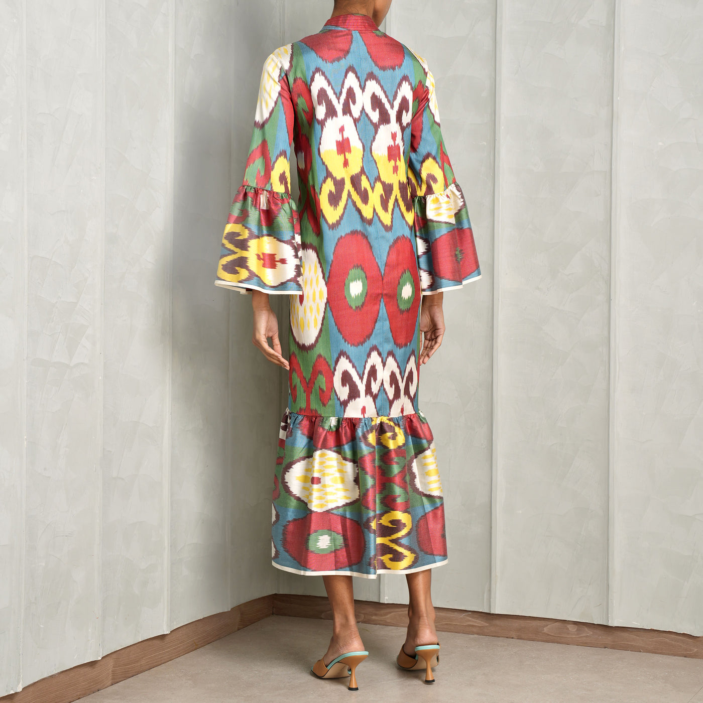 DE-CASTRO Dragon Midi Dress silk printed colourful long ikat motif cotton dragon multi limited