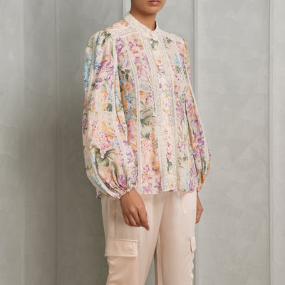 Zimmermann Haliday Lace Trim Shirt Multicolor Floral wide sleeve