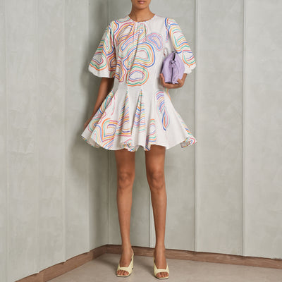 HAPPI SPACE wildflower dress linen multicolour candy print with pleat detailing