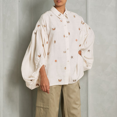 AGUA BY AGUA BENDITA beige linen embroidered agar caracola shirt