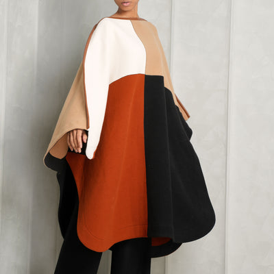 CHLOÉ Color block relaxed fit leather trimmed Poncho