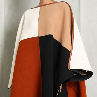 CHLOÉ Color block long lseeve leather trimmed Poncho