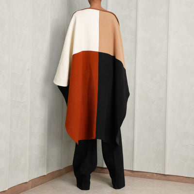 CHLOÉ Color block leather trimmed wool Poncho