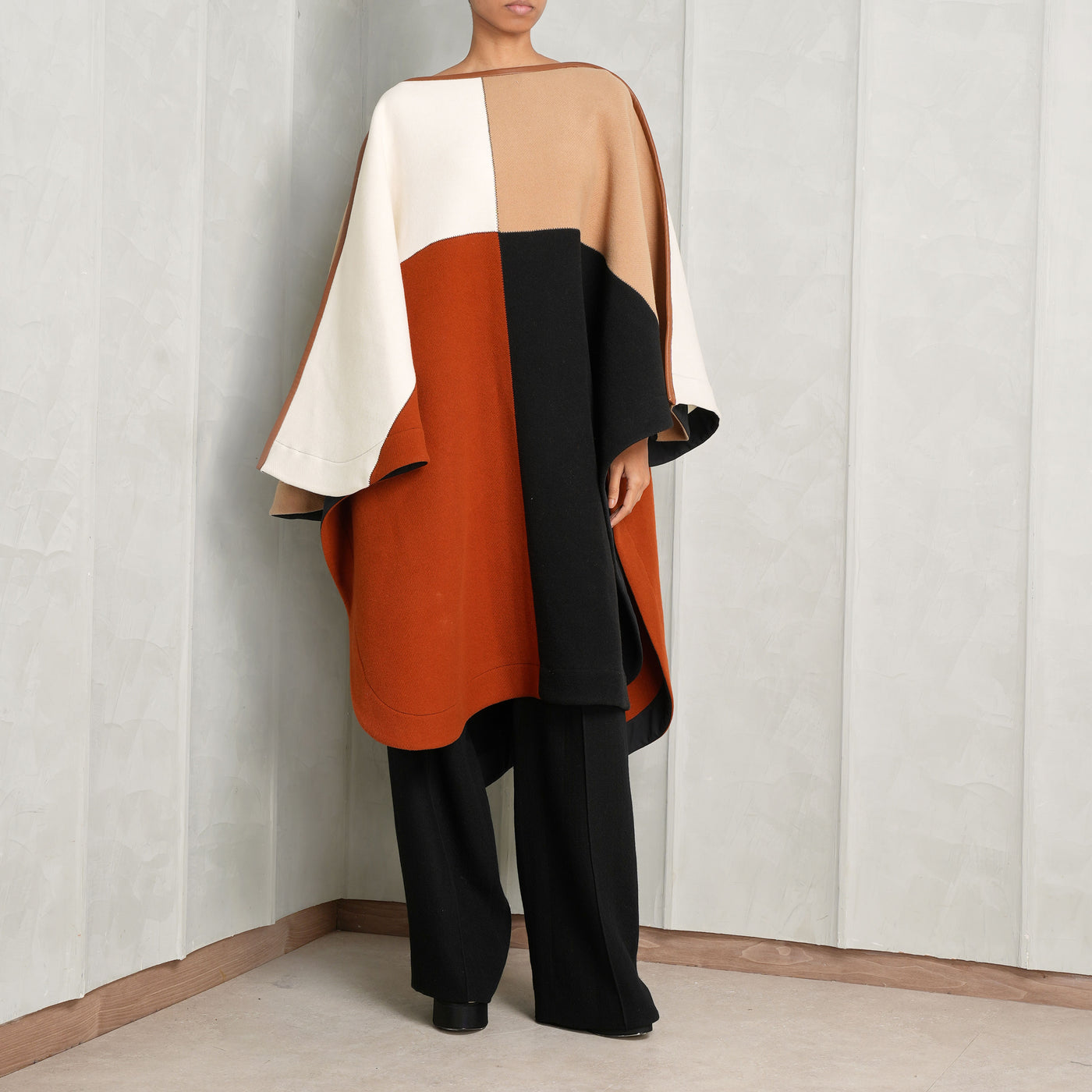 CHLOÉ Color block leather trimmed Poncho