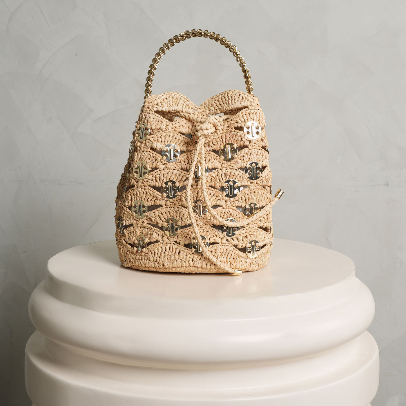 Rabanne Raphia Wave Bucket Bag