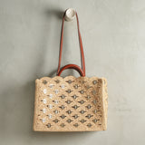 light gold beige color raffia tote bag 