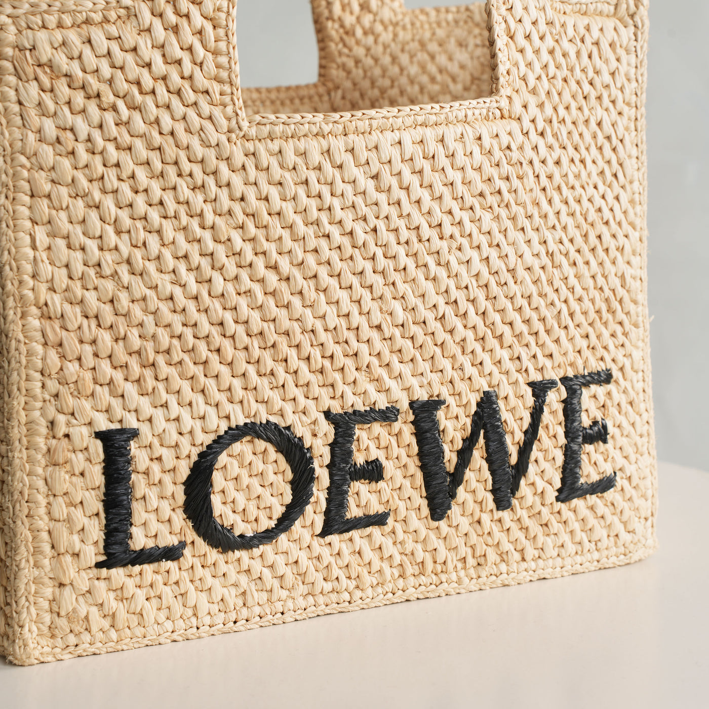 LOEWE Small font tote bag beige natural raffia adjustable