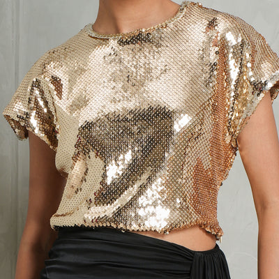 Rabanne Gold Sequined Crew Neck Top