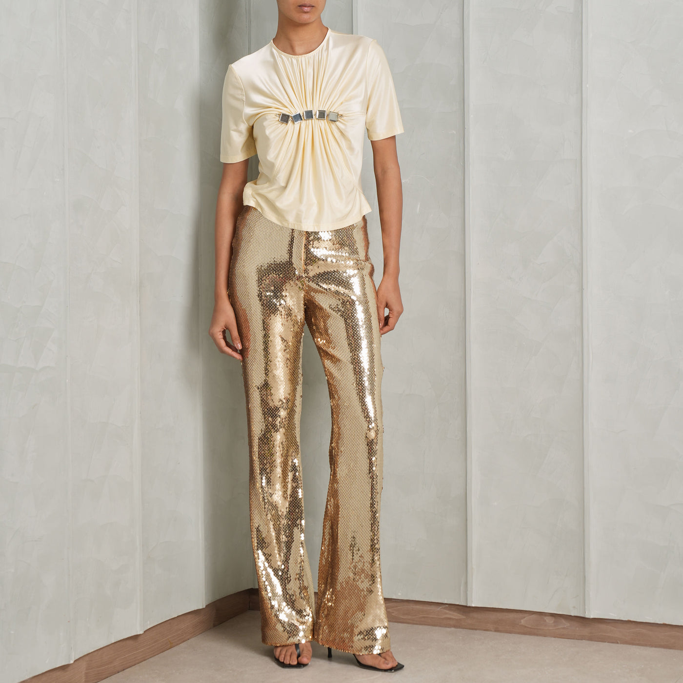 RABANNE gold sequined straight pants