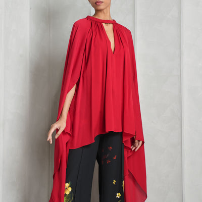 ELIE SAAB draped sleeve red blouse