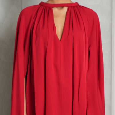 ELIE SAAB red long sleeve waterfall blouse 