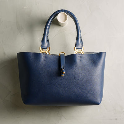 CHLOÉ  marcie blue leather small tote bag