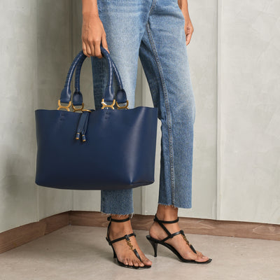 CHLOÉ  marcie blue leather small tote bag