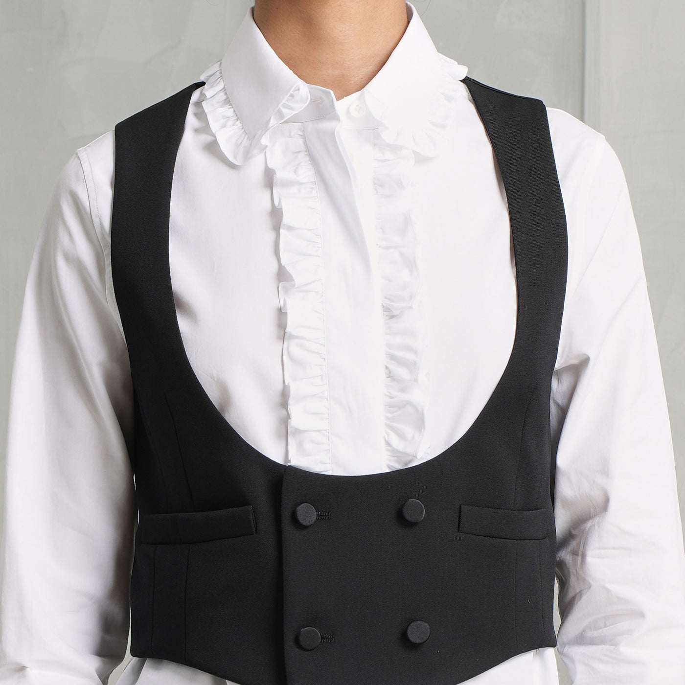 SAINT LAURENT  cropped black double breasted waistcoat 