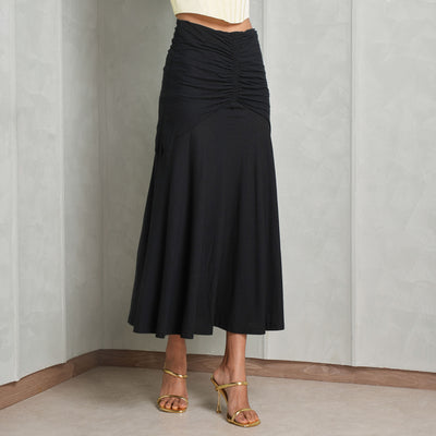 ULLA JOHNSON  cotton black nadira rucked skirt
