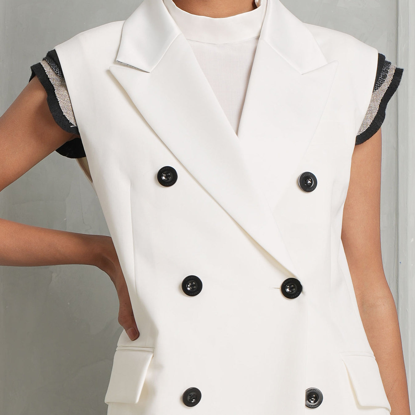 SACAI White Suiting Mix Dress with peak lapels