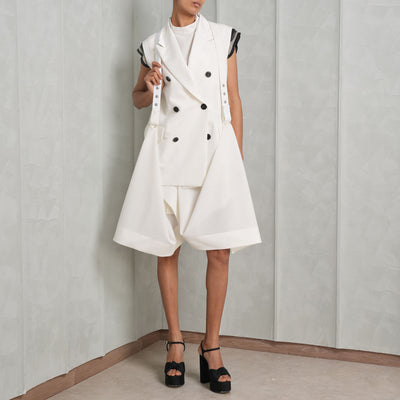 SACAI White Suiting Mix Dress with a flared uneven hem